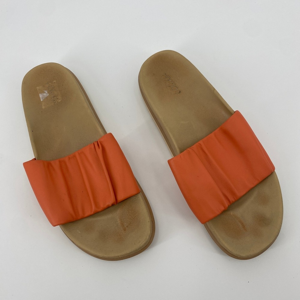 OluKai Pihapiha Sandals Womens 8 Orange Leather Ruched Slide 20414-CY18